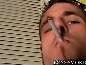 Straight young man strips down to jerk off and smoke
